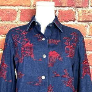 New Look East Embroidered‎ Denim Shirt Blue Asian Size XS Long Sleeve Women